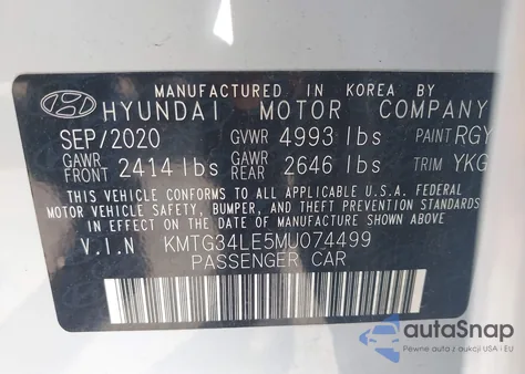 2021 Genesis G70 3.3T Awd z USA, uszkodzony, nr VIN KMTG34LE5MU074499